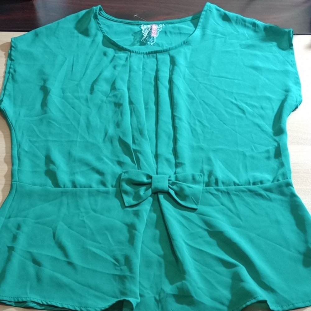 Mauve Green Blouse with Bow Accent